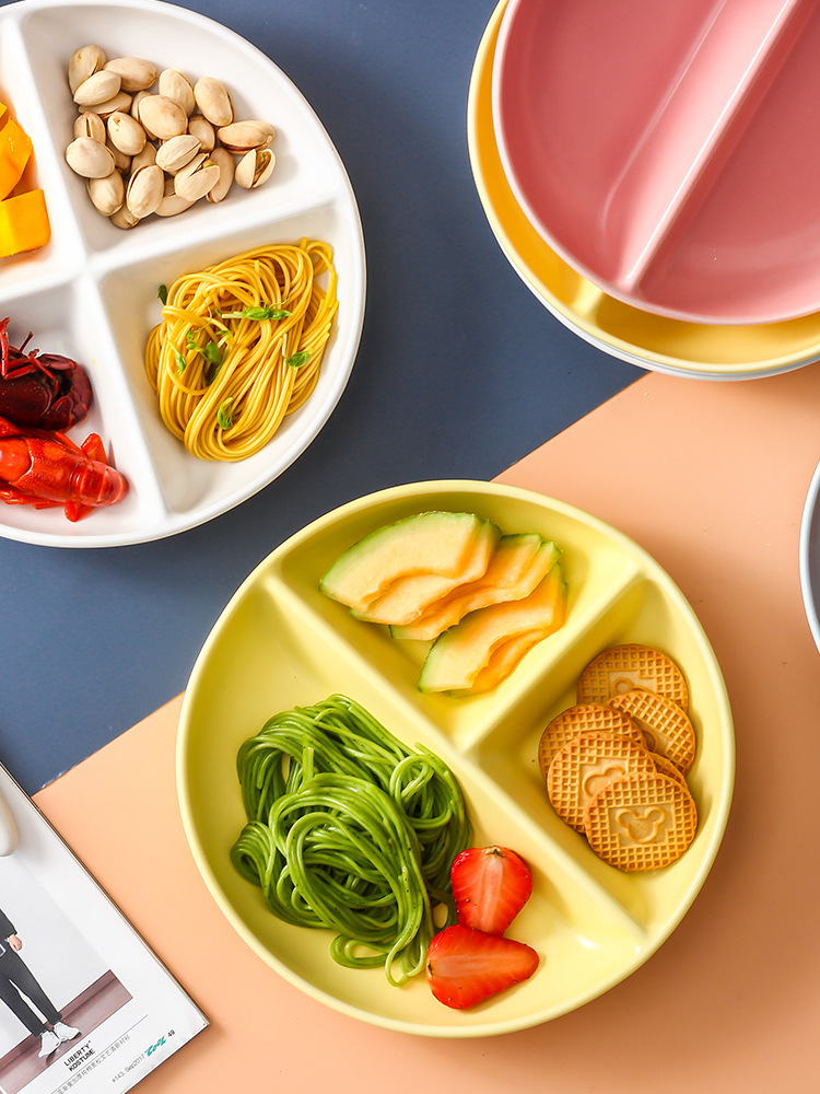 家用陶瓷分餐制餐具分菜盘一人食减脂分隔盘儿童分格餐盘早餐碟子