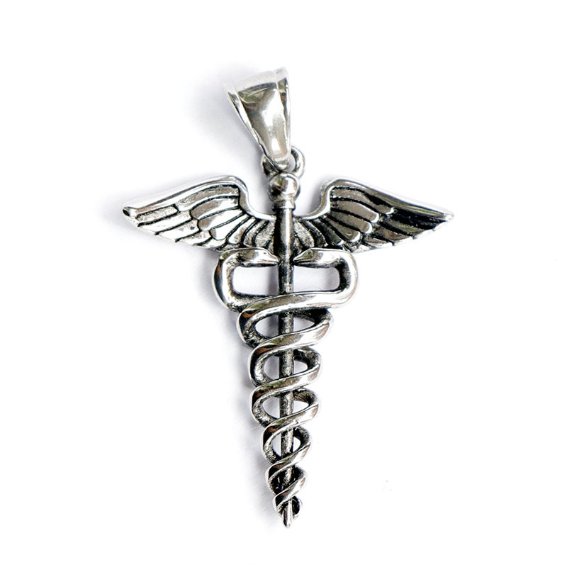 欧美新品项链创意款摩西双蛇杖医疗救护标志吊坠天使翅膀项链