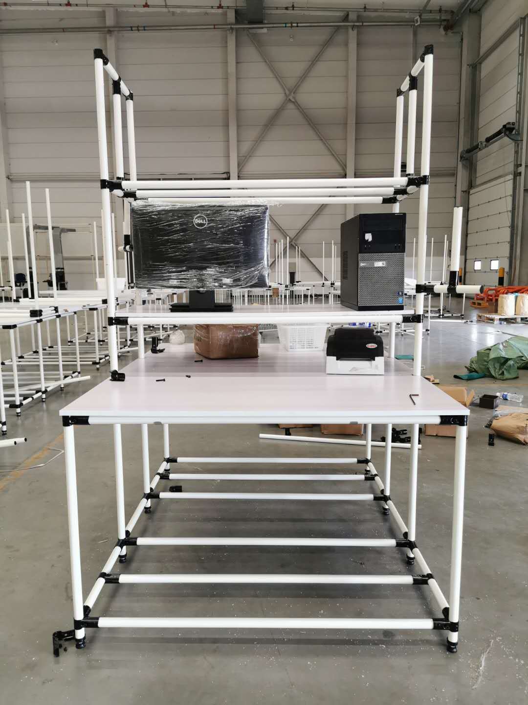 电商仓库打包台 包装台 精益管工作台 带气泡架