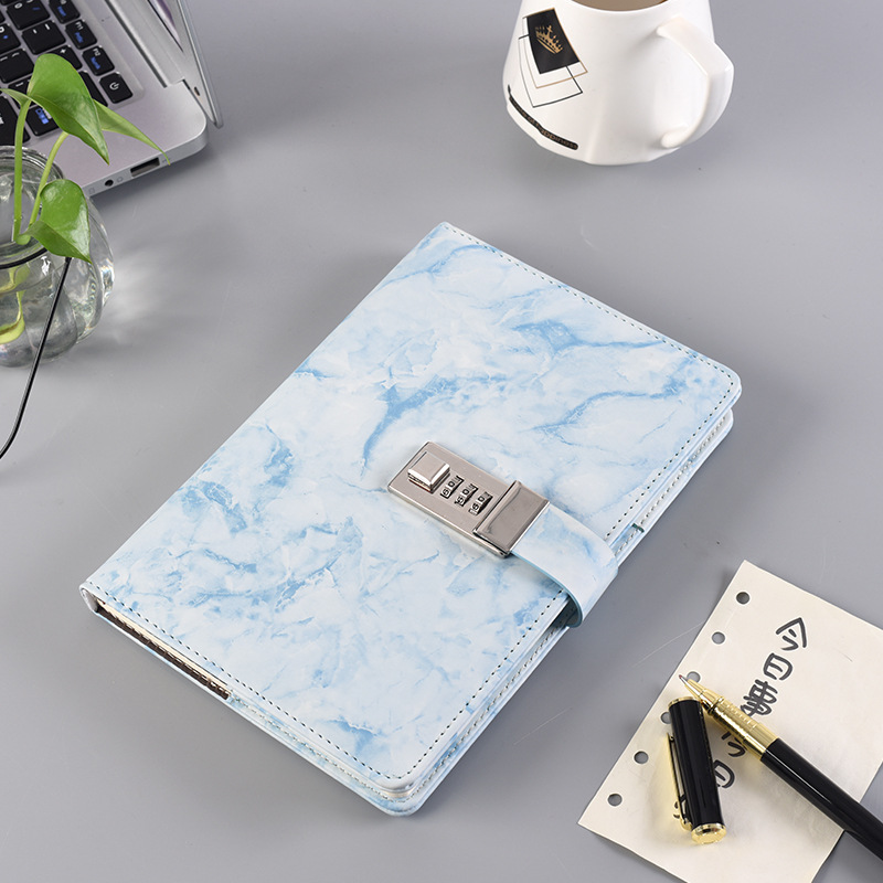 Marbling Retro Password-Protected Noteboy Notebook with Lock Creative Simple Student Diary Book Soft Surface Copy Notepad Wholesale