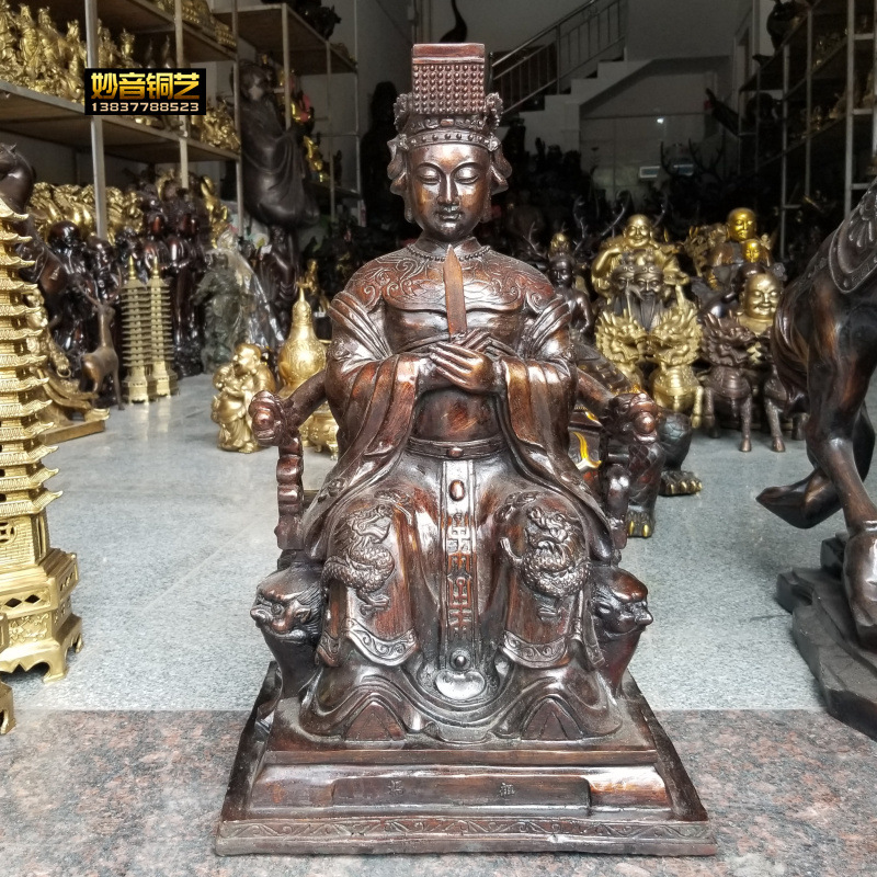 妙音铜艺大号纯铜妈祖坐像海天圣后妈祖娘娘像风水佛具铜器摆件
