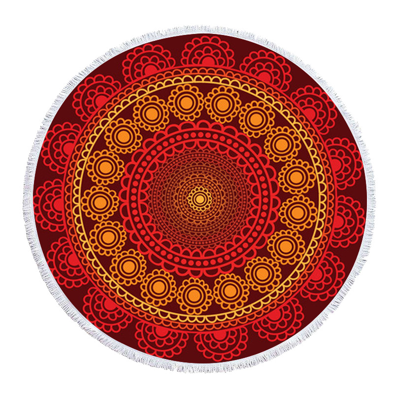 亚马逊新款印度瑜伽垫 红色曼陀罗圆形沙滩巾 波西米亚披肩浴巾