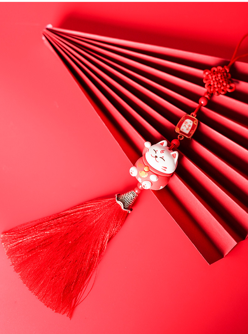 招财仙蓬卡通猫挂件可爱后视镜平安符吊坠汽车载内饰挂件情侣包链