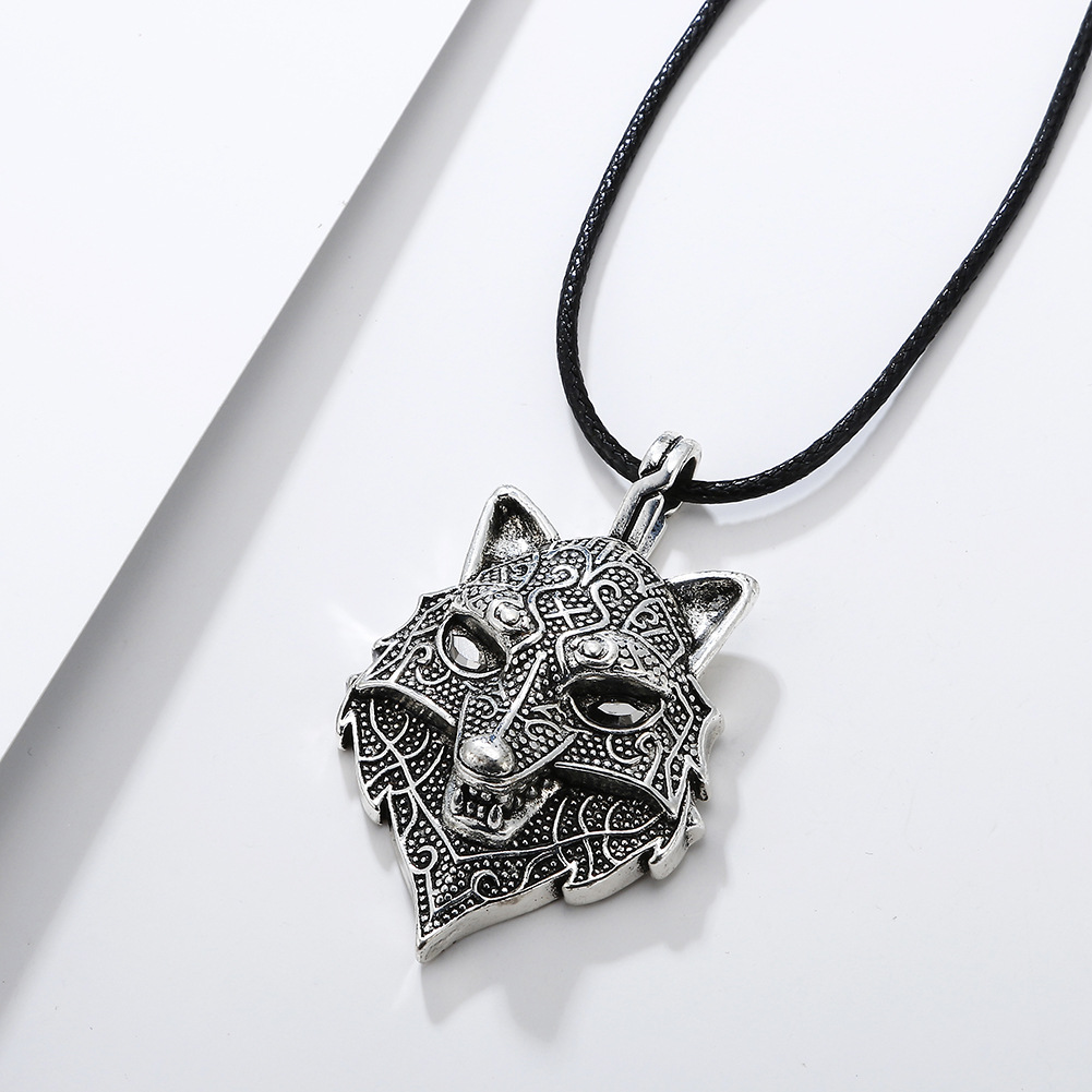 欧美个性饰品批发 合金朋克维京狼头吊坠 北欧复古男士项链 外贸