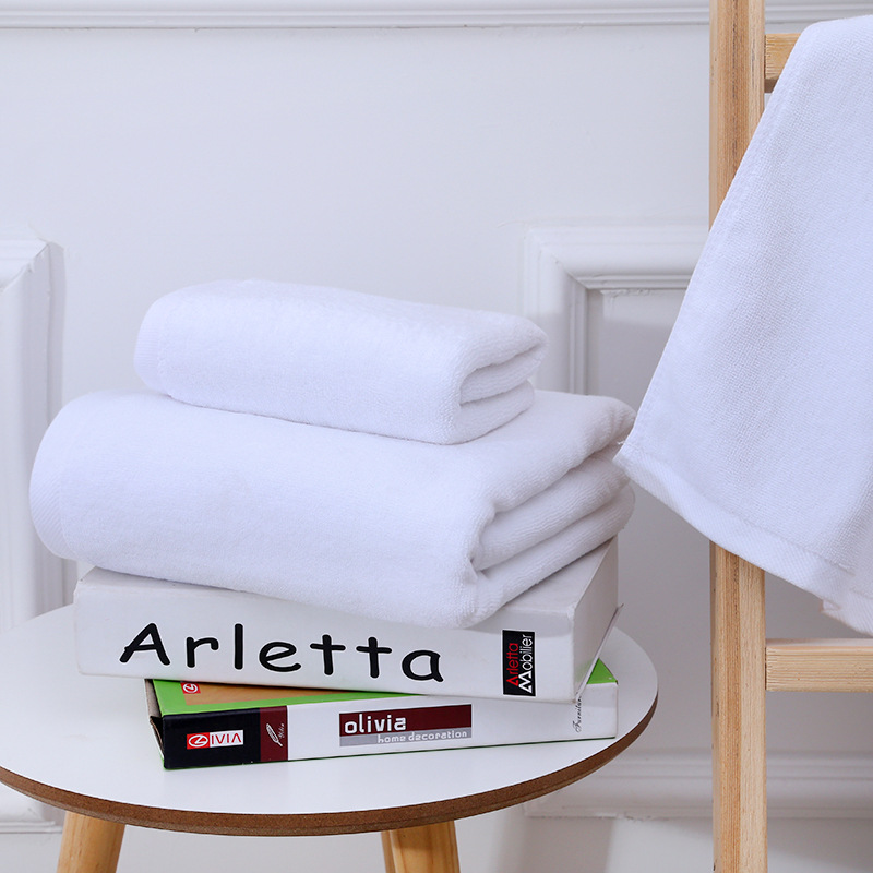 Five-Star Hotel Beauty Salon Bath Thickened Bath Towel Pure Cotton Wholesale White Full Cotton Towel Embroidery