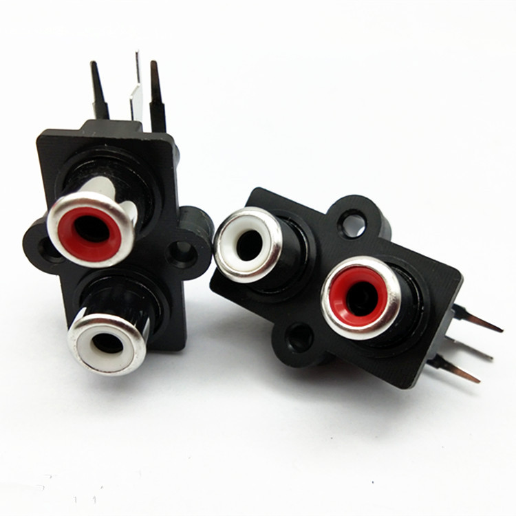 rca两位座弯脚二位莲花插座rca母座音频音箱功放音频连接头铜脚