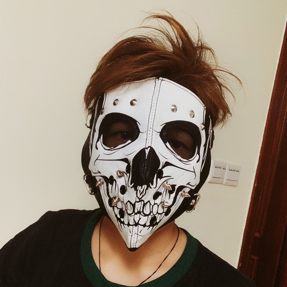 朋克cos游戏表演出皮质面具铆钉全脸面罩夜店蹦迪摇滚暗黑配饰潮