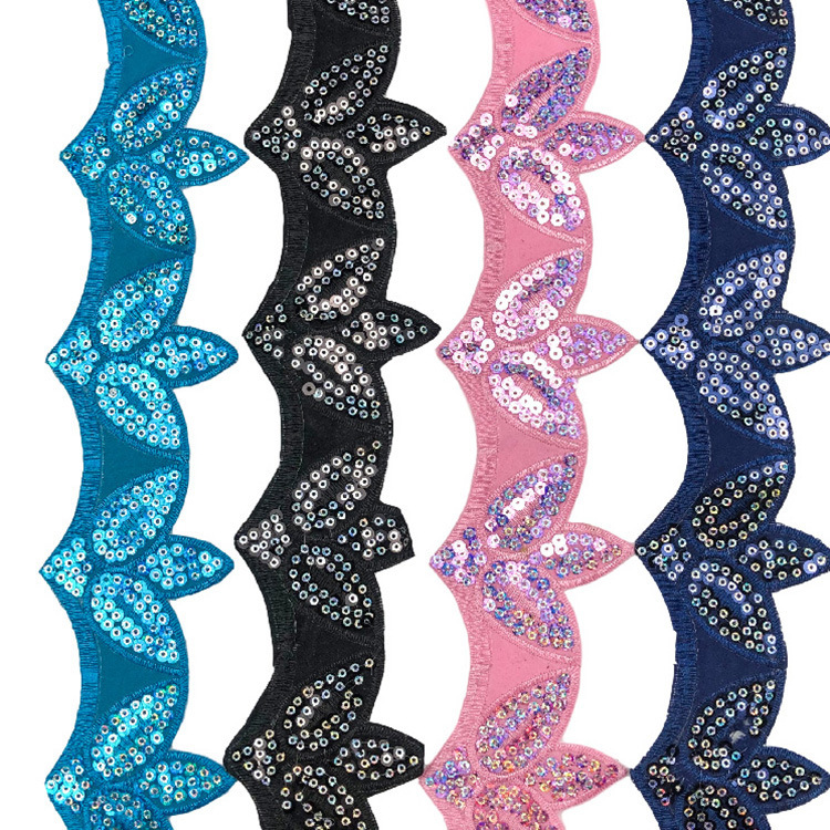 现货供应 手工水溶刺绣亮片领花 珠片领花 亮片花边 服装辅料