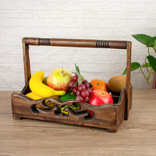 泰国进口实木手提水果篮 多功能实用收纳篮子带把菜篮子装饰果篓