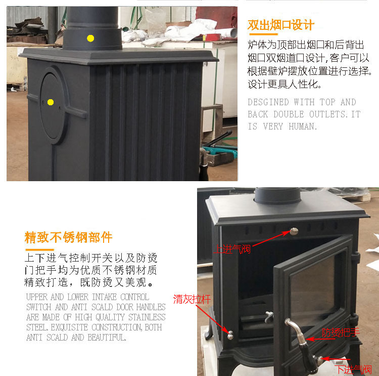 产品内部拍摄(隐藏式清灰盒,不锈钢进气调节拉杆) /   发货及使用注意