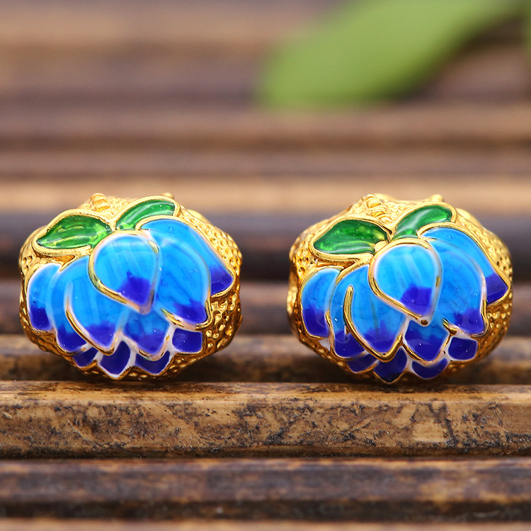 新款景泰蓝手工diy饰品配件掐丝珐琅 莲花隔珠烧蓝景泰蓝厂家直销