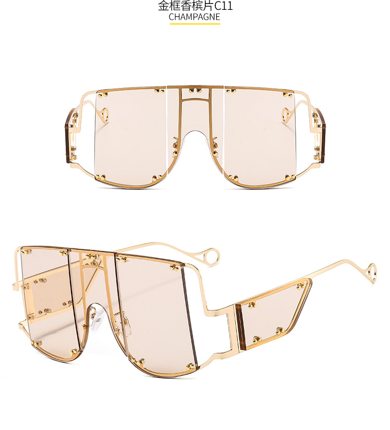 跨境网红大框金属太阳镜t800 朋克个性isn连体分割面罩蕾哈娜墨镜