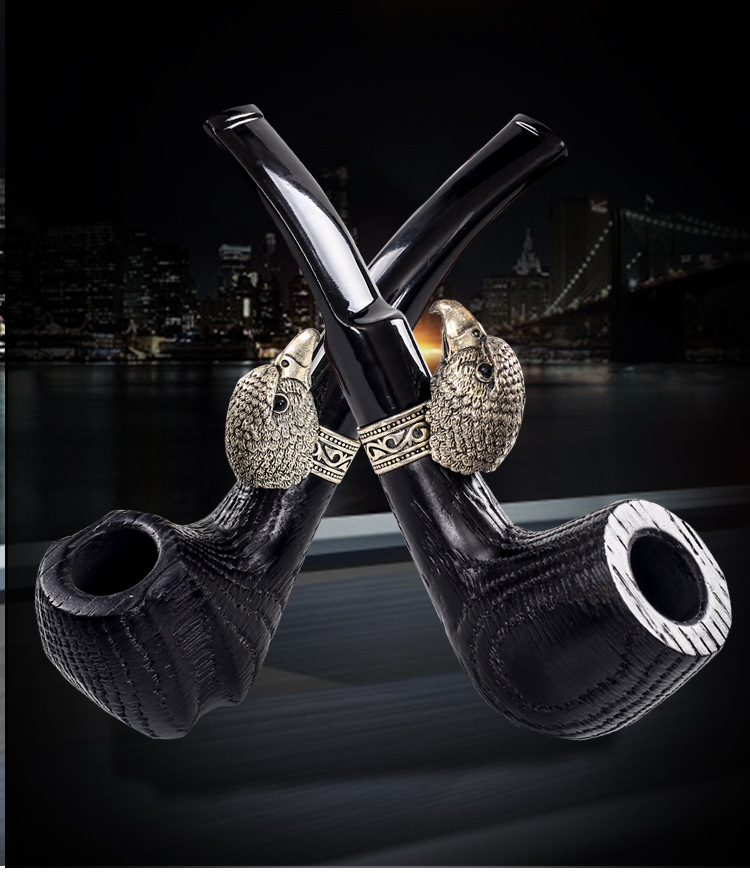 高档橡木烟斗带鹰头装饰男士烟丝用手工老式过滤便携创意实木烟斗