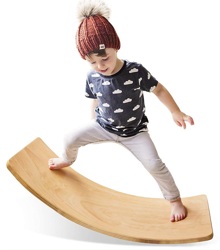 Children's Wooden Swing Balance Beam Yoga Board Tread Seesaw Wood Surf Balance Board French Curve Waldorf Toy