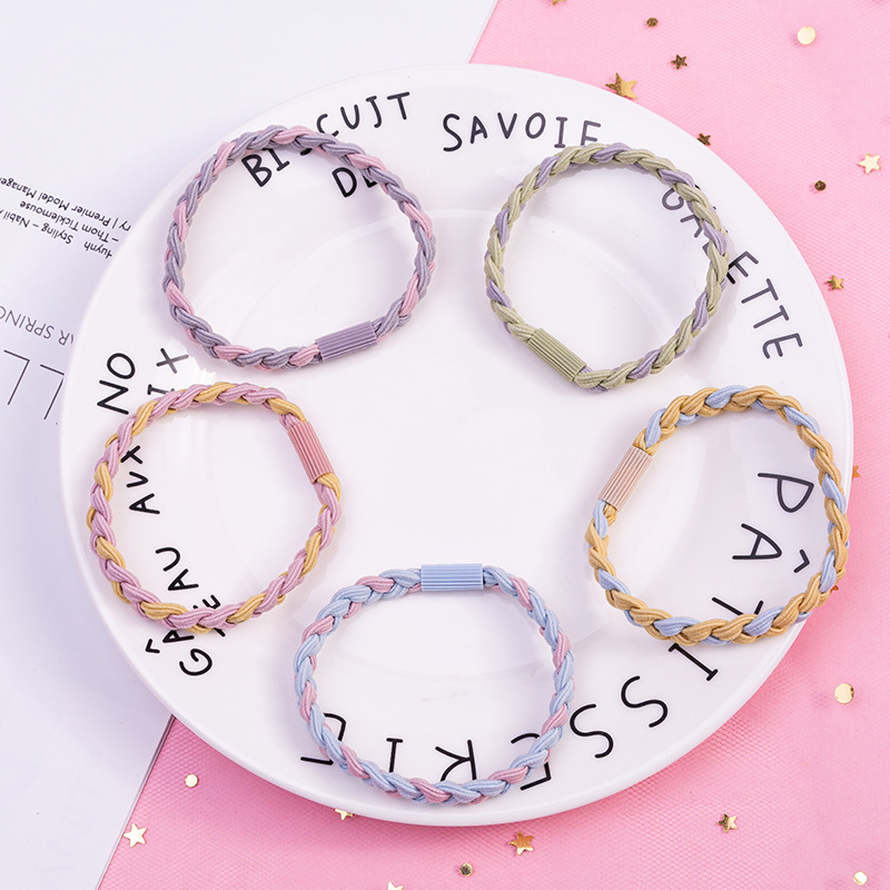 网红新款发饰甜美可爱常规彩虹色辫发圈diy发绳森系发饰跨境货源