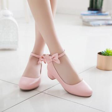 儿童大童舞蹈鞋女粉色女生合唱团白皮鞋小女孩单鞋高跟一字扣单鞋