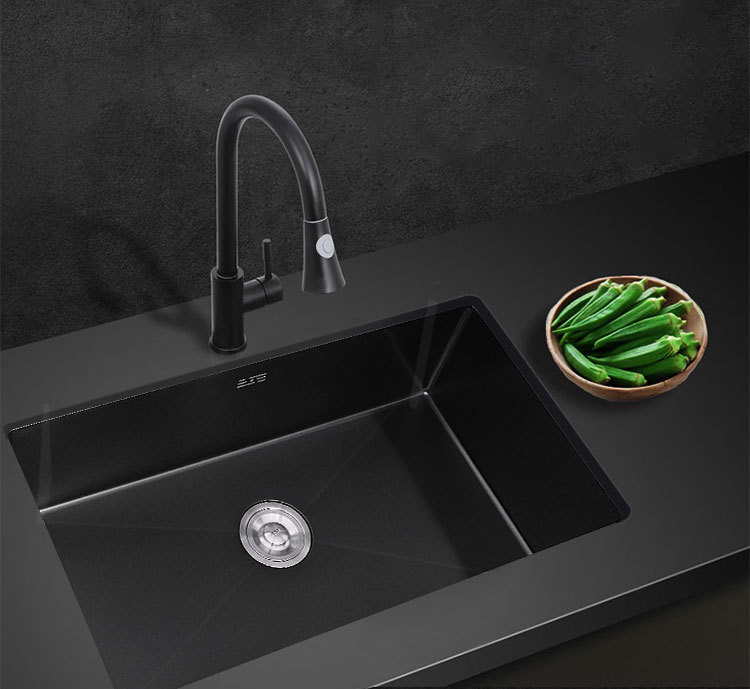 纳米水槽单槽洗碗池黑色台下盆嵌入式小304不锈钢洗菜盆厨房大号