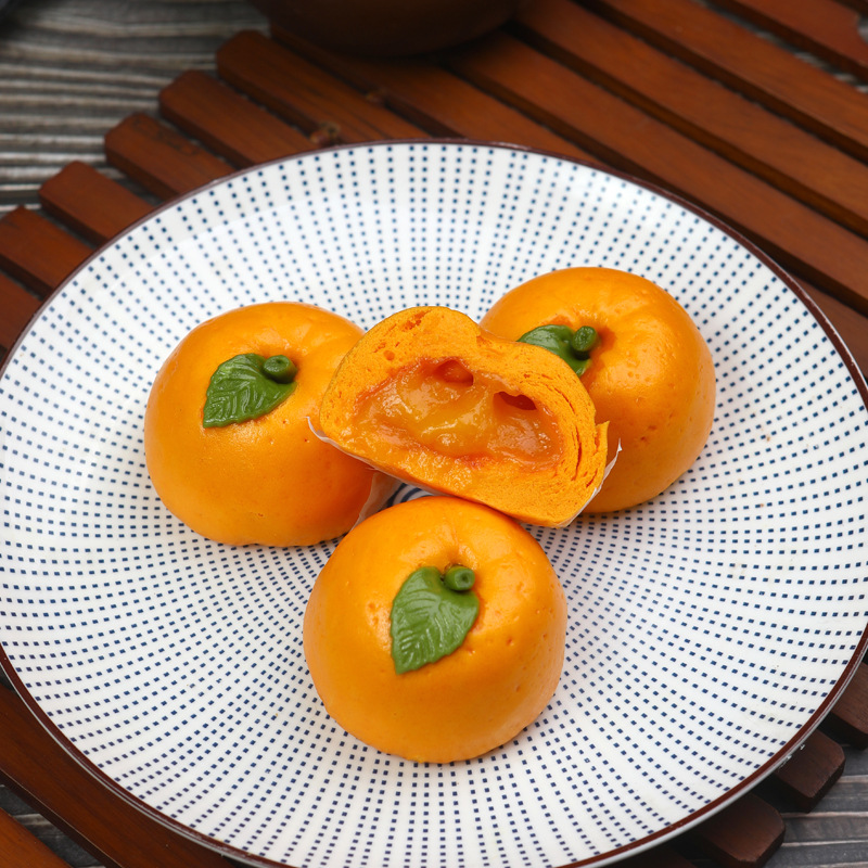 象形桔子包果蔬卡通包香橙红豆馅包子儿童学生早餐纯手工食品营养