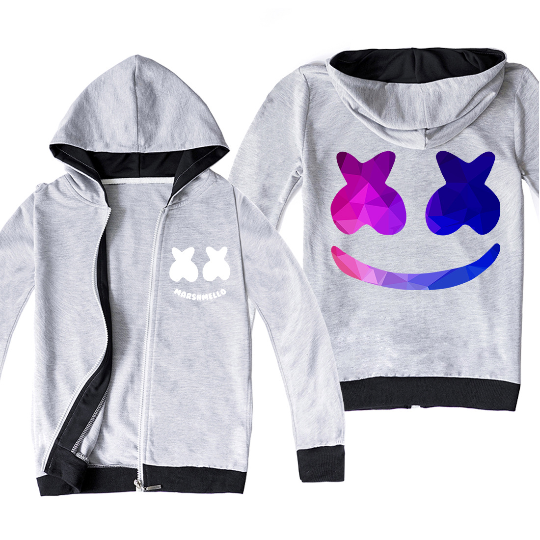 棉花糖marshmello图案印花小孩拉链帽衫上衣中大童热售