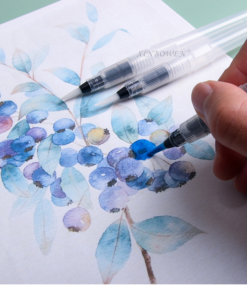 初学者手绘水彩储水画笔 3支装白色软头塑料自来水笔学生晕染笔
