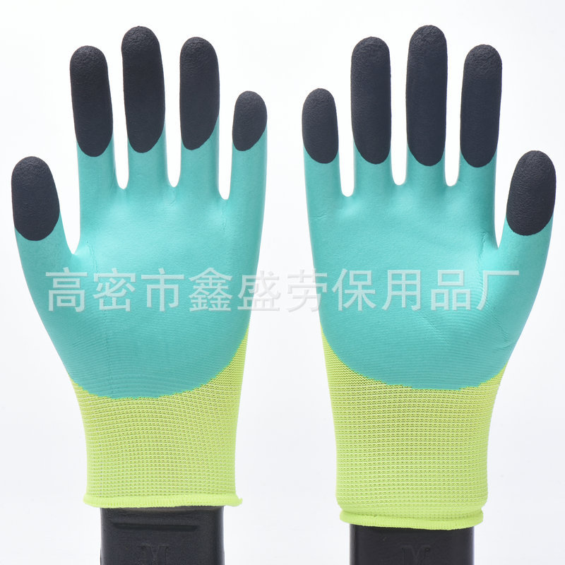 Fluorescent the King of Breathable Reinforced Finger Men's Construction Site Protective Gloves Wear-Resistant Non-Slip and Oilproof Labor Protection Dipped Gloves Thickened