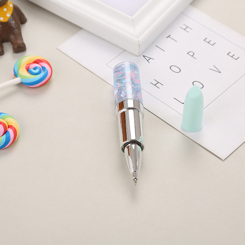 Creative Girlish Heart Lipstick Modeling Gel Pen Internet Celebrity Oil Quicksand Pen Cute Stationery Office Water-Based Sign Pen