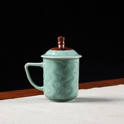 一鼎笨龙泉青瓷人生系列水波纹盖杯精品礼盒定制