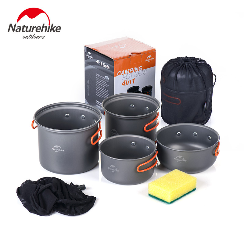 nh moke four-in-one combination pot set tableware picnic barbecue outdoor camping pot cookware portable 2-3 people