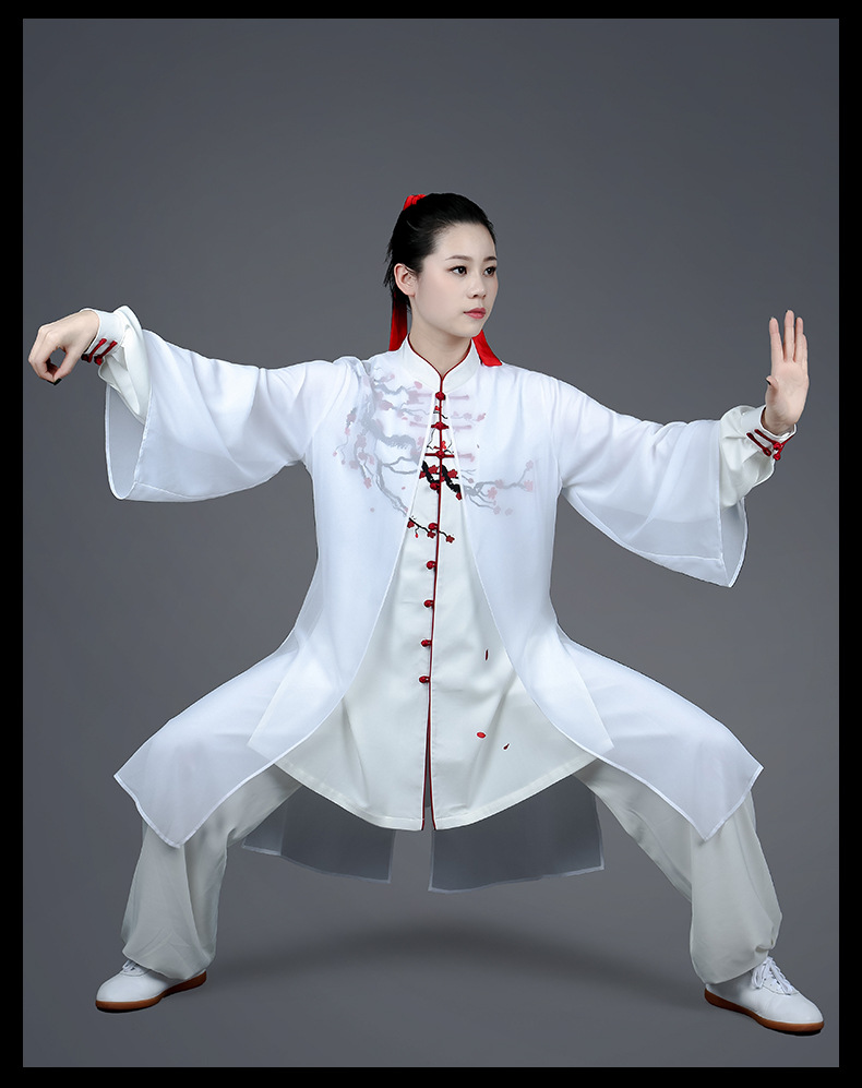 大业亨通春秋太极服白色练功服女梅花手绘表演服宽松垂顺飘逸套装
