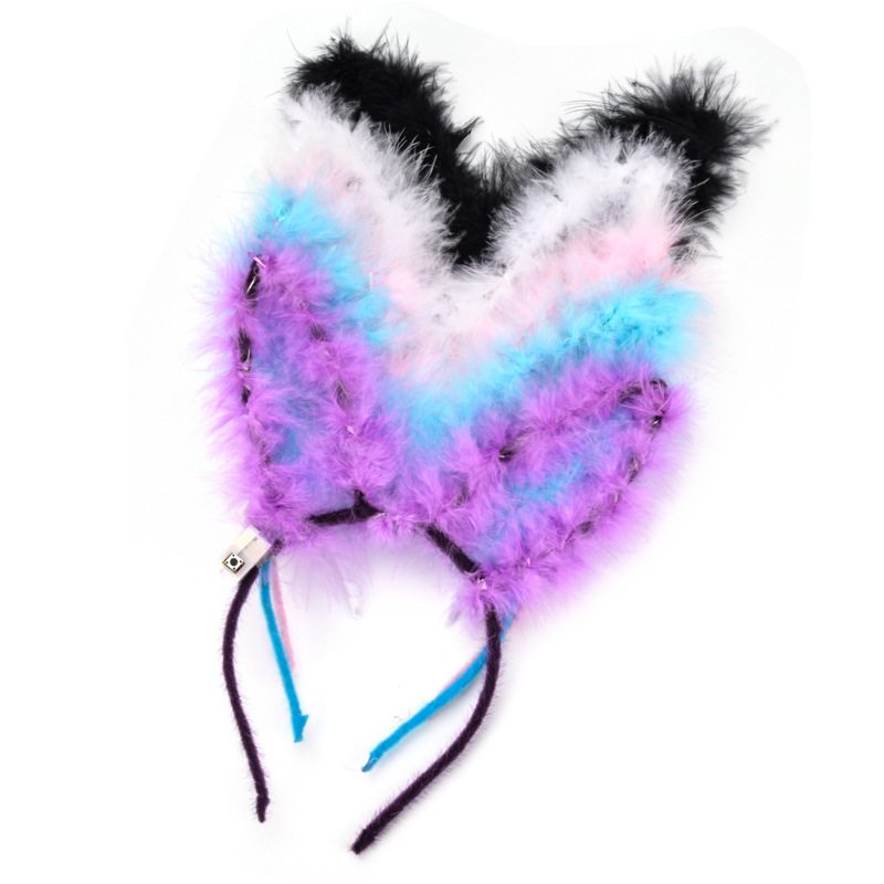 New Luminous Feather Rabbit Ears Hair Hoop Lengthened Glowing Headdress Scenic Spot Stall Night Market Concert Stall Supply
