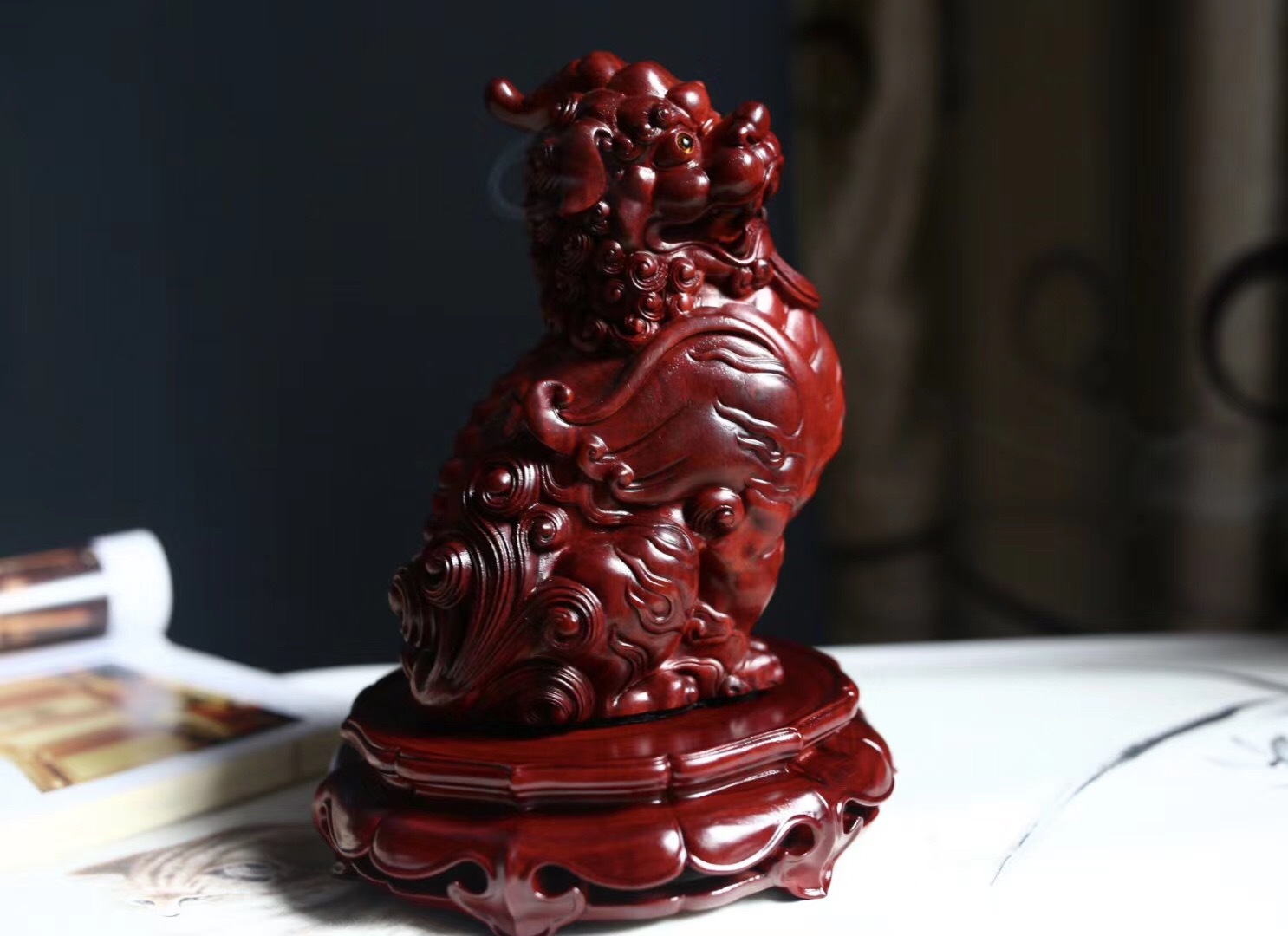 赞比亚小叶紫檀镇财貔貅摆件红木家居客厅动物装饰木质神兽工艺品