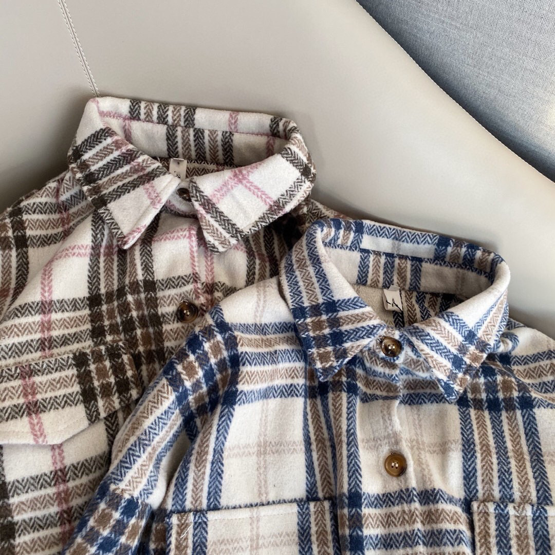 秋冬羊毛印花磨毛加厚格子衬衫女韩版中长款慵懒风外穿内搭长袖