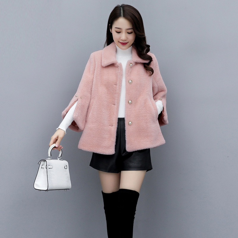 春秋2020新款小个子仿水貂绒外套女短款韩版150cm显高斗篷上衣冬