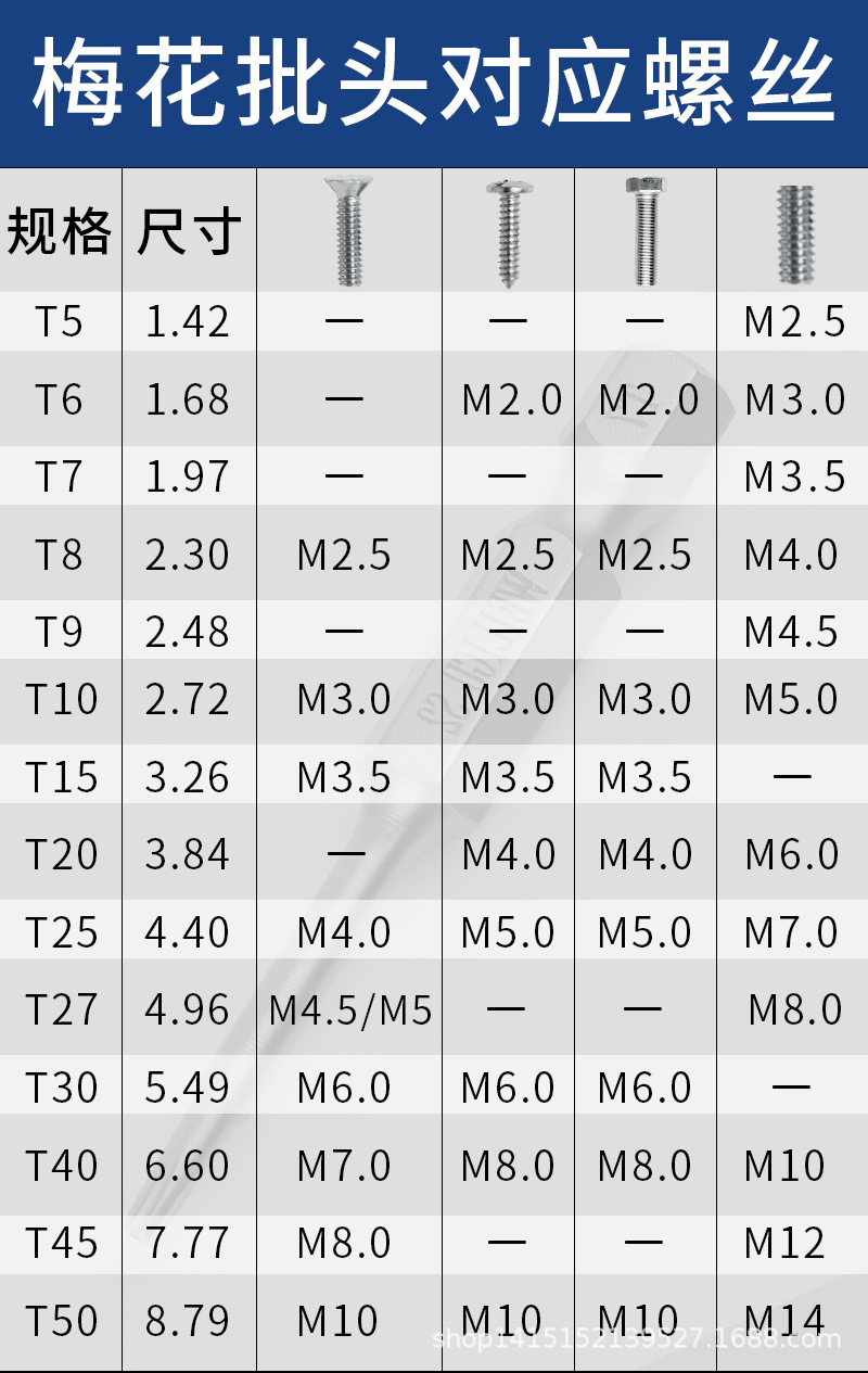 威力固风批气动六角柄梅花型实心电动螺丝刀批头套装带磁50-200mm