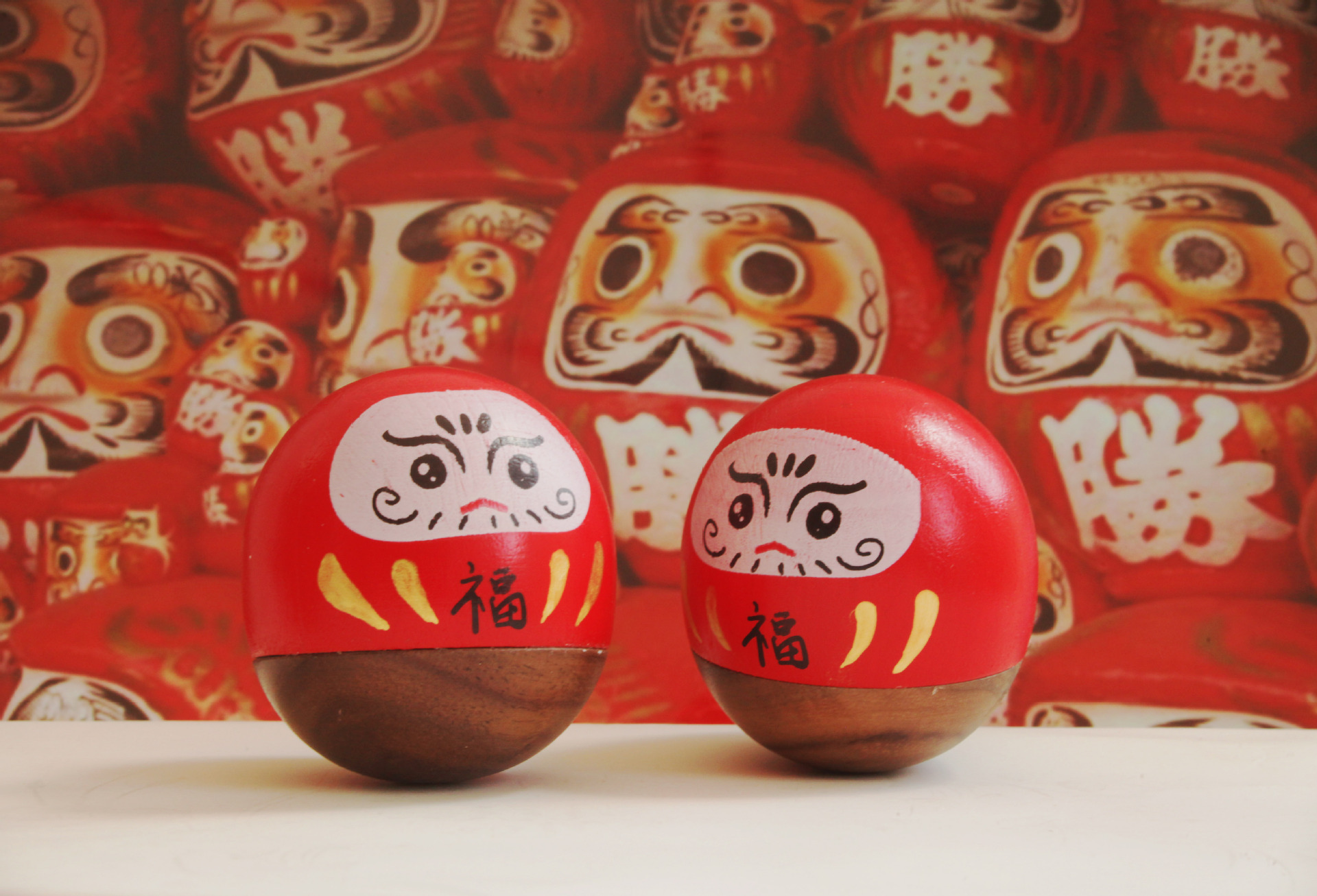 日式简约招财猫达摩可爱创意木质不倒翁桌面摆件礼品装饰生日礼物