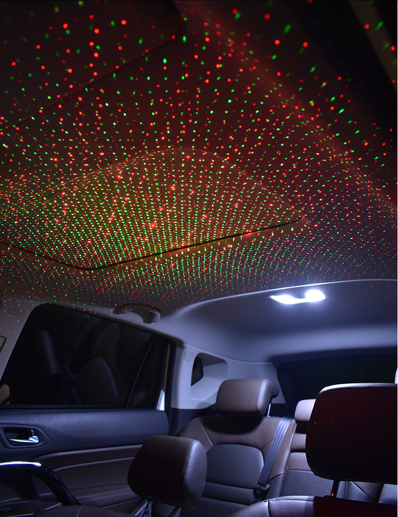 新款汽车车顶星空灯呼吸闪烁声控满天星车灯旋转双色车载星空灯