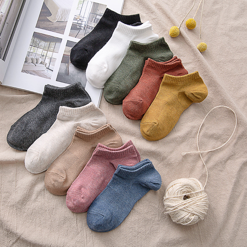 Spring and Summer Mesh Boat Socks Women's Japanese Breathable Thin Socks Cotton Solid Color Big Heel Women's Socks Wholesale