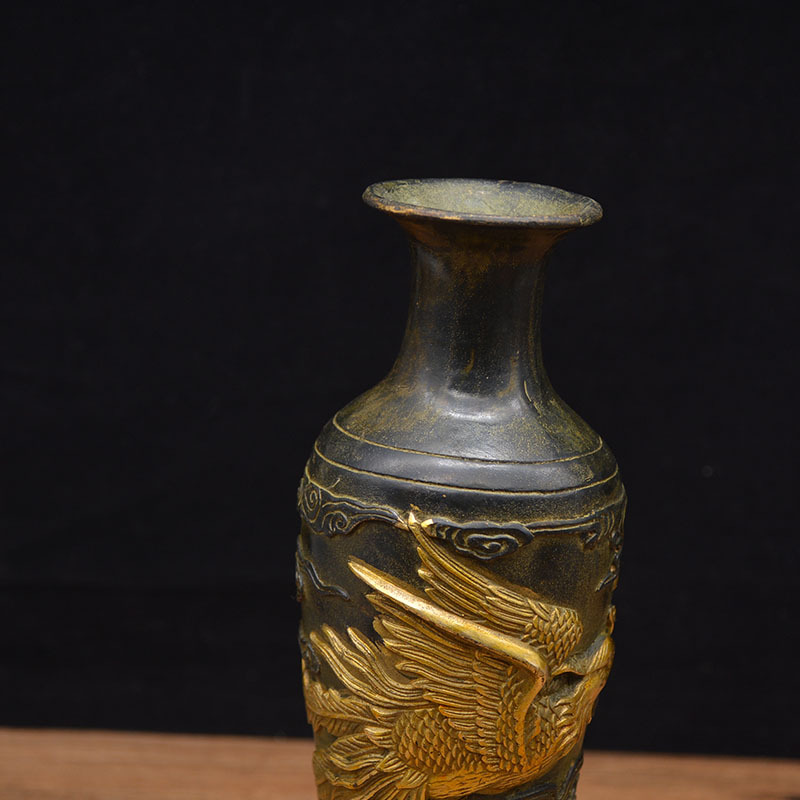 宏达 全铜仿古鎏金浮雕 龙凤呈祥 铜花瓶吉祥礼品摆件