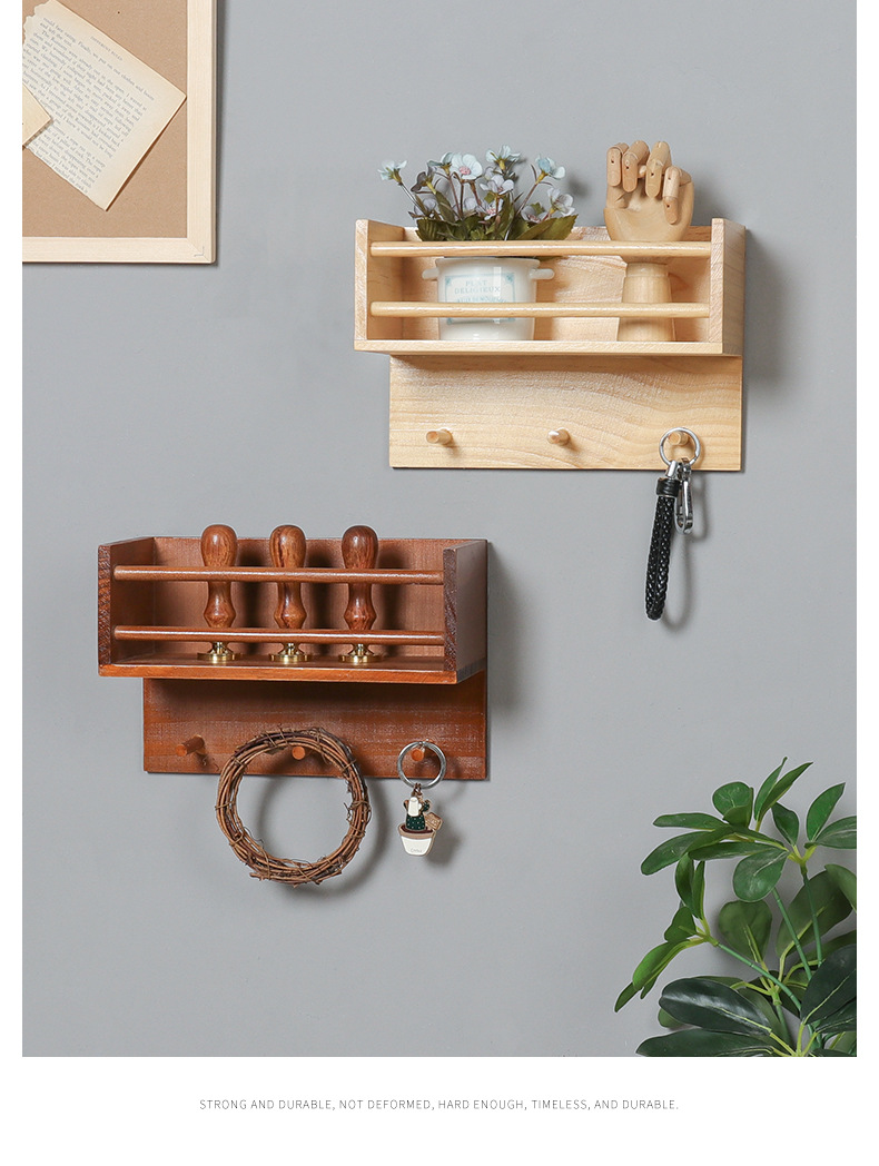 创意复古木质墙上挂钩置物架客厅卧室装饰墙壁墙面壁挂收纳整理架