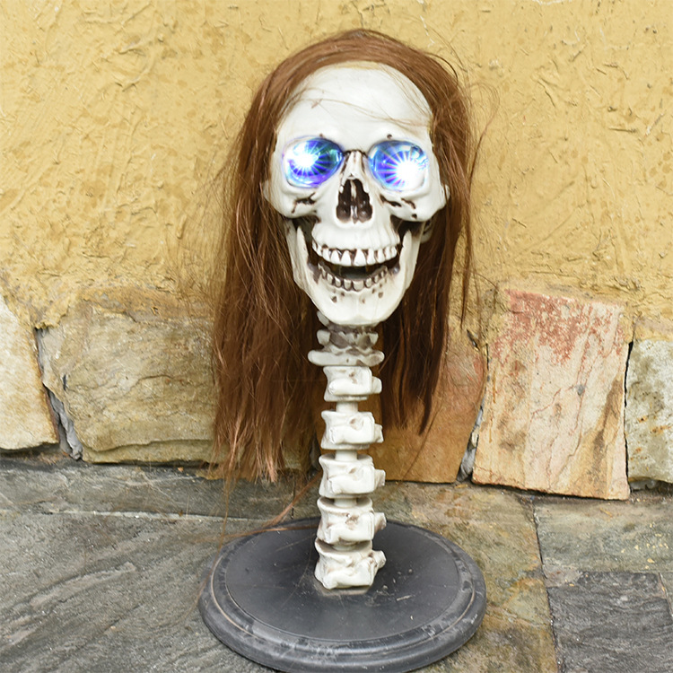 万圣节道具酒吧鬼屋装饰密室逃脱恐怖恶搞发光骷髅头墓碑骨架摆件