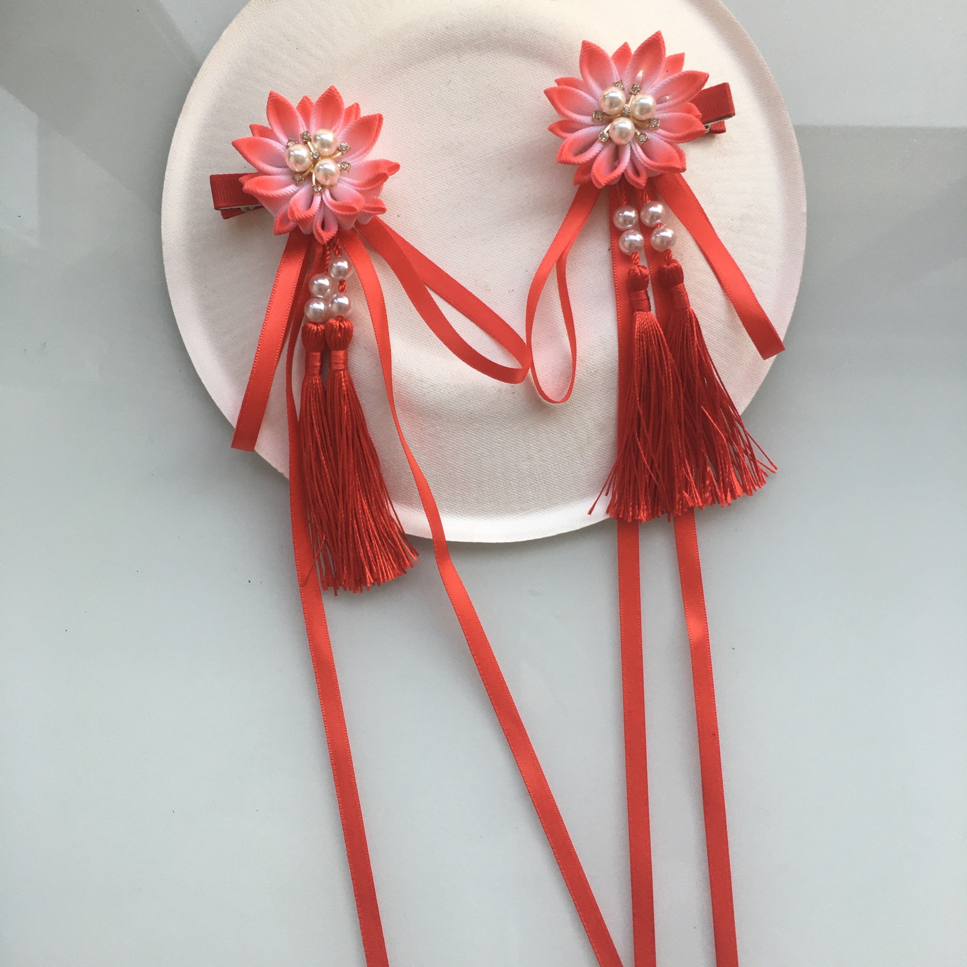 古风汉服剑菊流苏飘带发饰和风和服配饰儿童中少年舞台头花发夹子