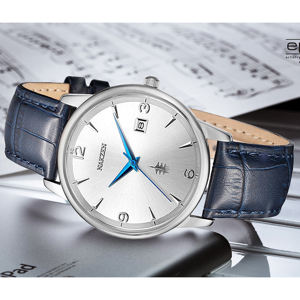 nakzen品牌时尚男表超薄日本机芯日历防水精钢表带ss1006g