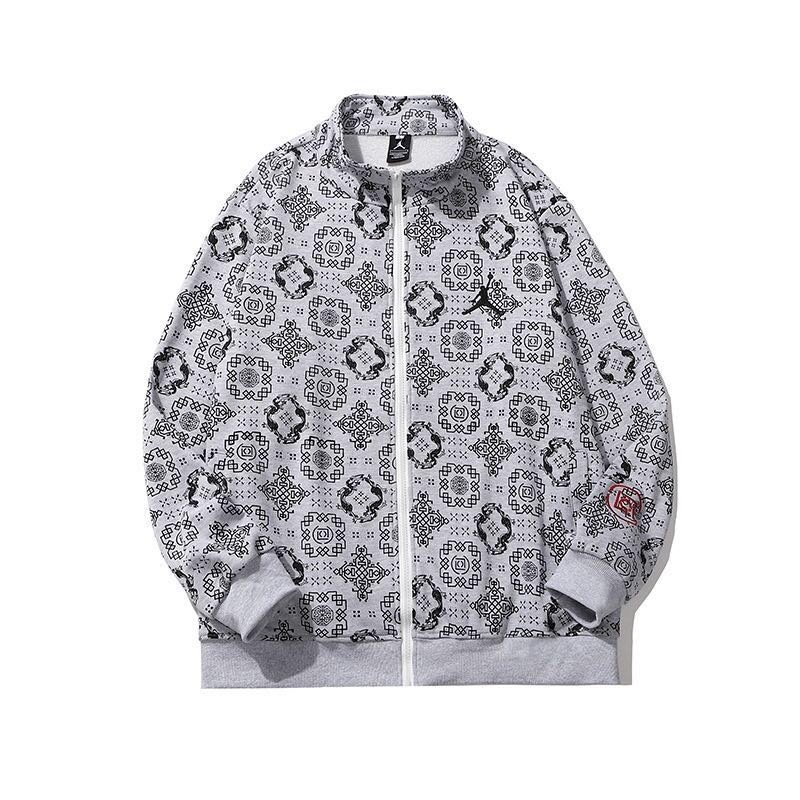 秋冬装20s新款clot丝绸银线满印花图腾男女街头情侣开衫立领外套