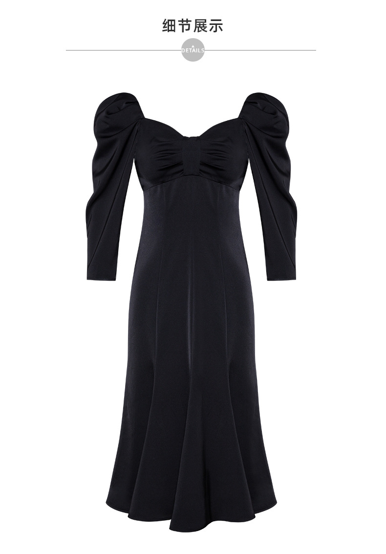 复古赫本黑裙气质名媛宴会礼服小个子 七分袖日常约会鱼尾裙66060