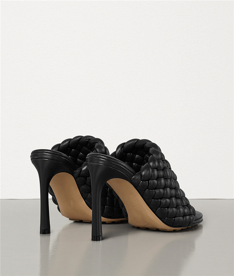 2020新款bv高跟女鞋 后空露趾编织羊皮凉鞋欧美走秀时装女士拖鞋