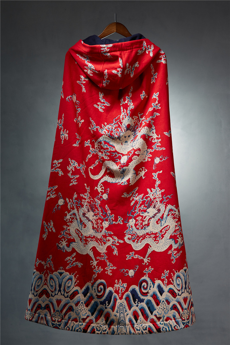 古风男装汉服斗篷男中国风龙袍大氅冬加绒长款棉麻古装披风外套男