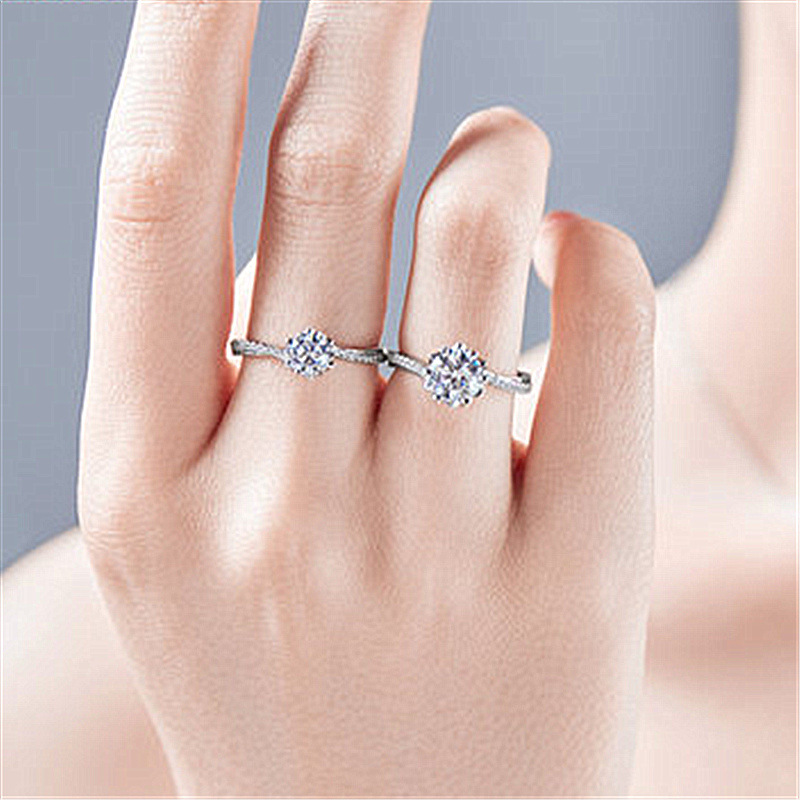 爱心雪花扭臂钻戒镀铂金950爱心六爪2克拉钻石经典一心一意结婚戒