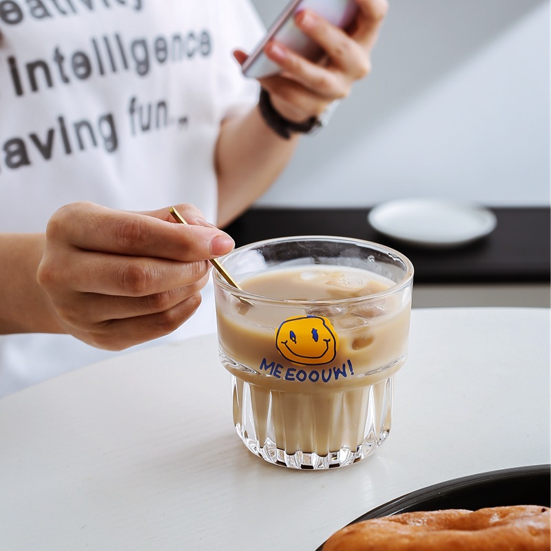 Korean Ins Style Iced Coffee Cup Milky Tea Cup Glass Cup Stackable Water Cup Cola Juice Cup