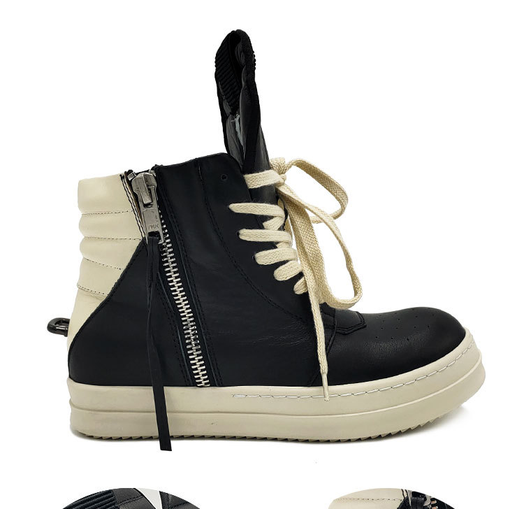 ro倒三角靴子男真皮复线厚底增高中筒靴暗黑风格运动休闲高帮鞋潮