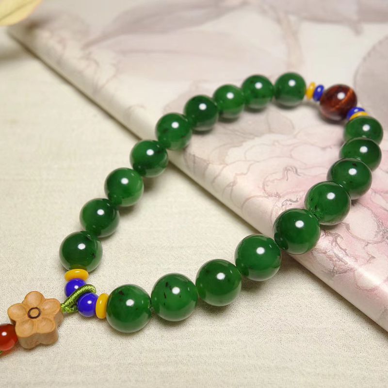 温润斋珠宝天然和田玉碧玉一手货源精雕手持十八子手链配饰带证书